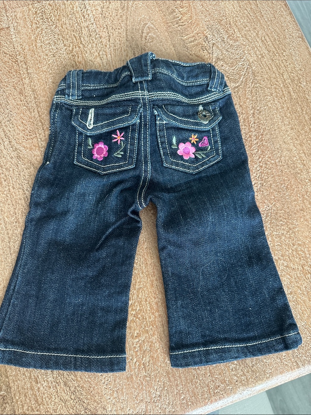 Roxy Dark Blue Denim Jeans with Pink Floral Embroidery